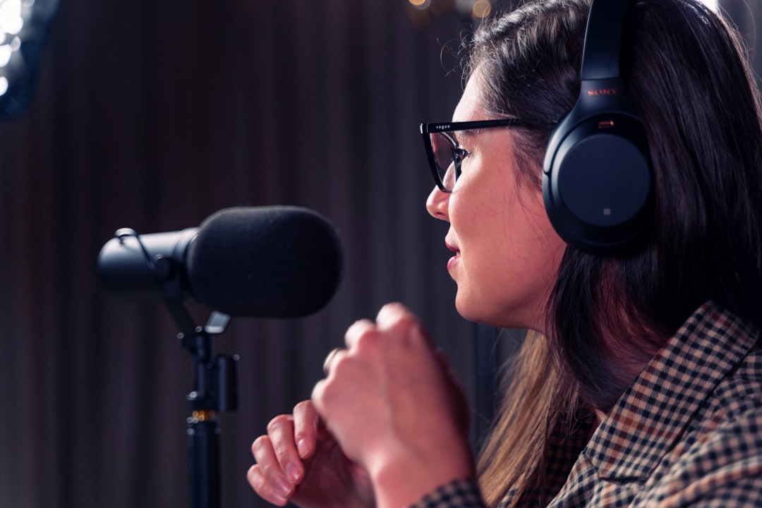 Podcast host recording