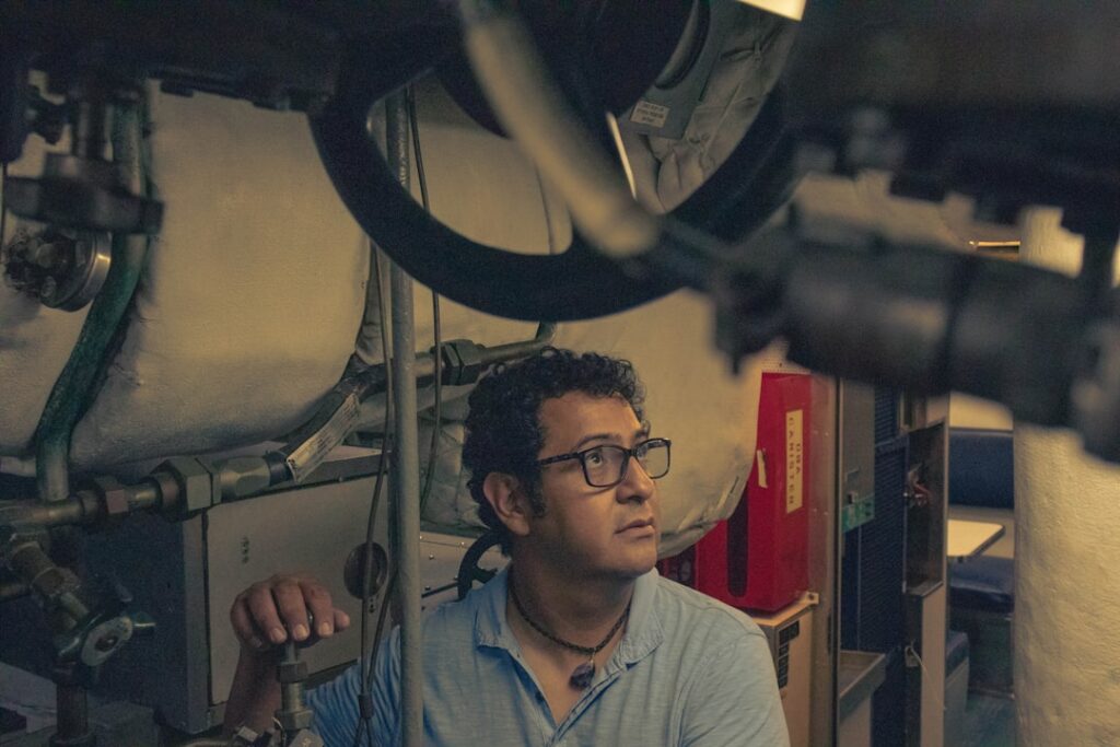 Man in the middle of the submarine