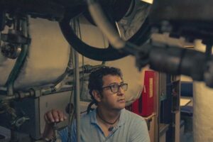 Man in the middle of the submarine
