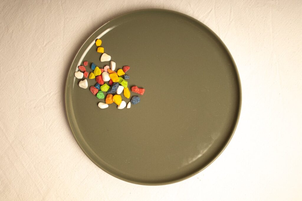 colorful stones and plates