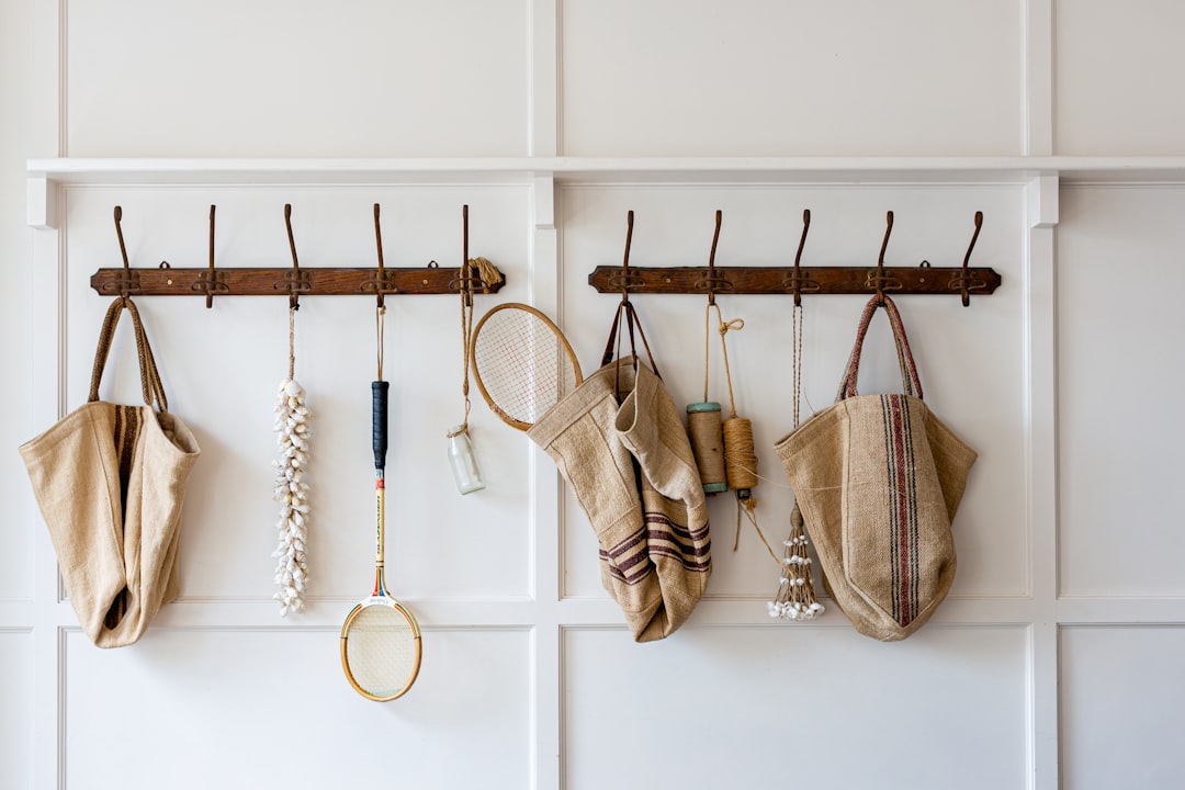 interior, vignette, hessian bag, vintage, old tennis racket