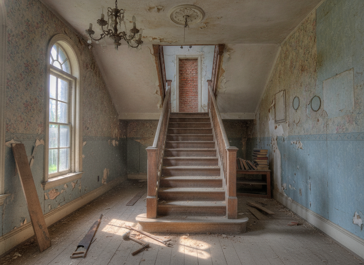 Een trap die nergens heen leidt in een oud huis onthult historie
