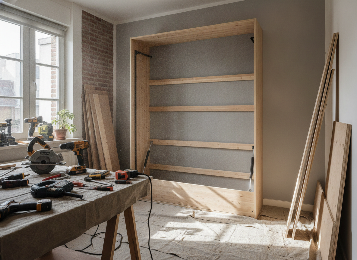 Maak een Murphybed in een kleine kamer om ruimte te besparen