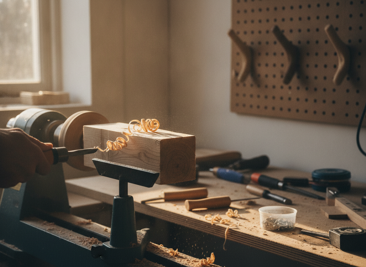 Zelf designer wandhaken draaien op de draaibank als klusproject
